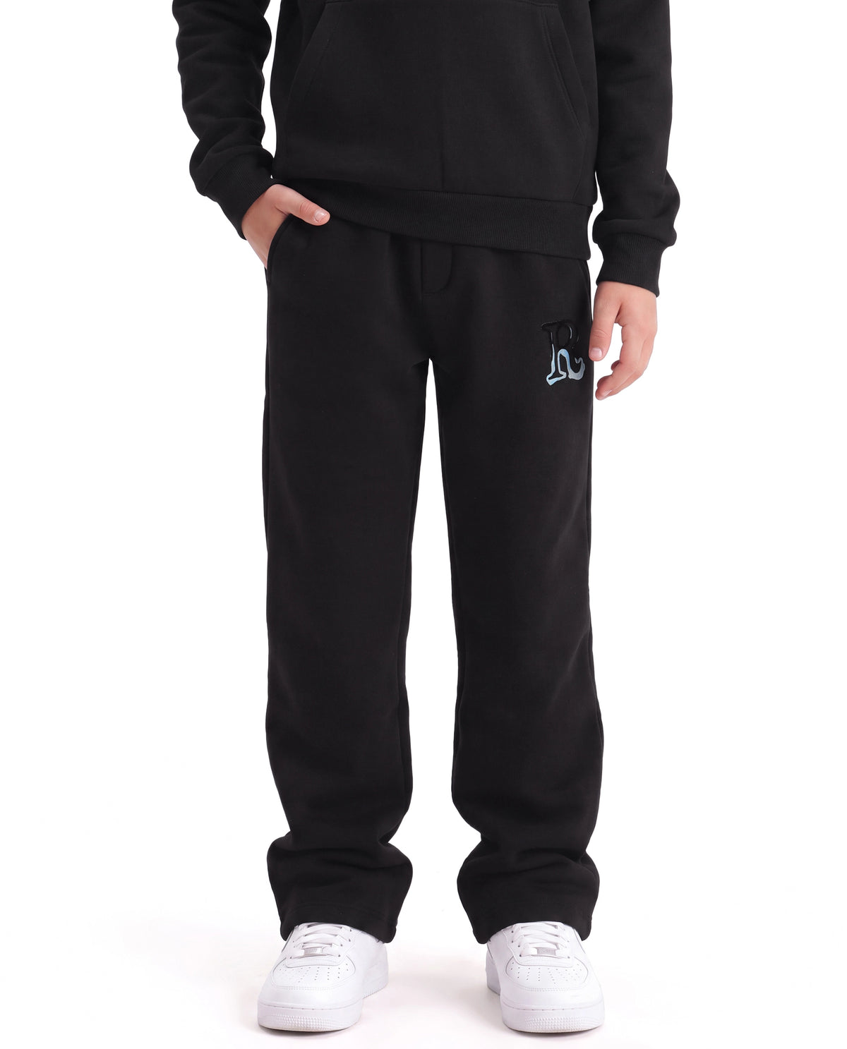 Rare Ones Kids Blane-B Black Cotton Blend Fabric Drawstring Closure Straight Fit Flock Print Track Pant