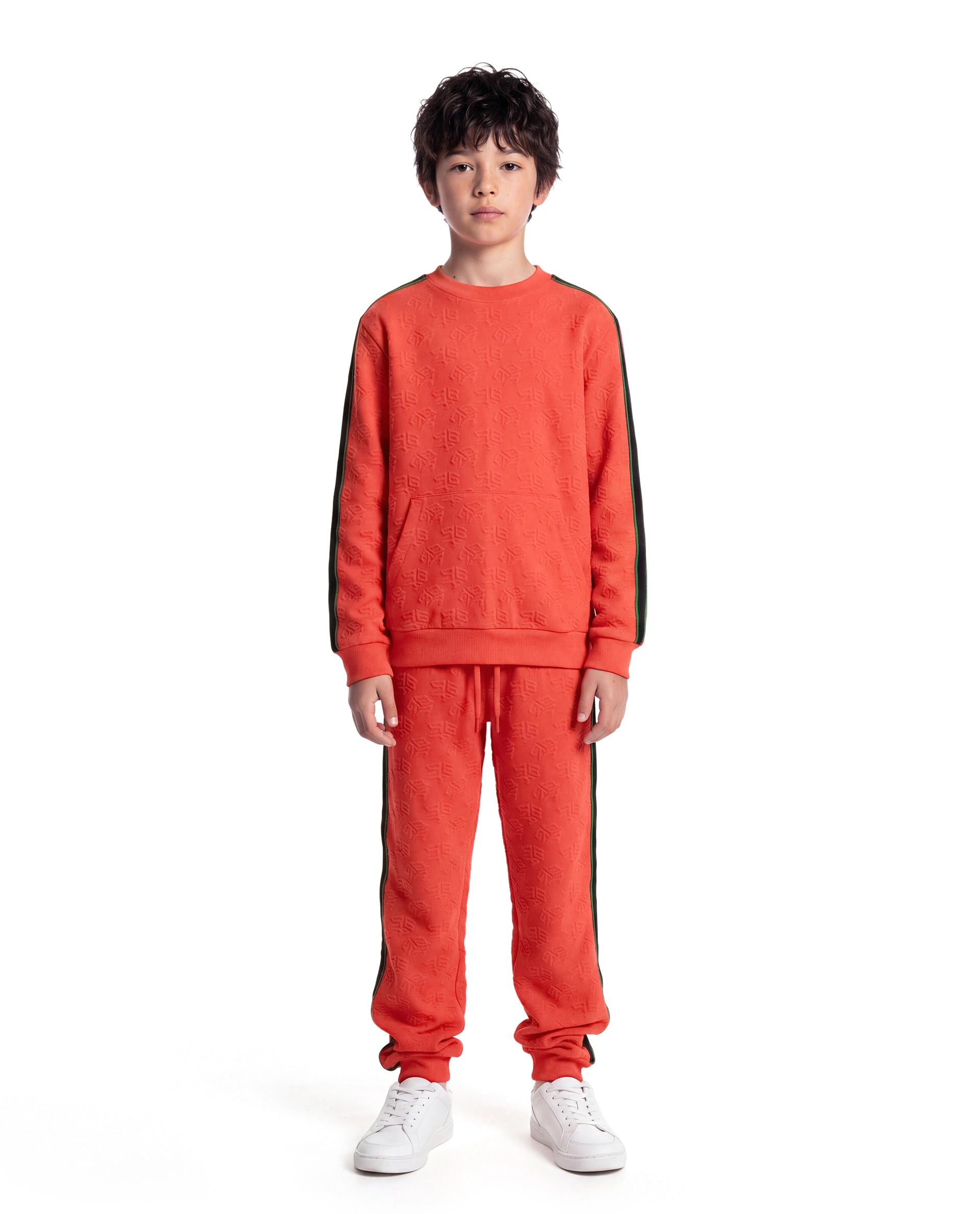 Rare Ones Kids Ziona-B Orange Cotton Blend Fabric Drawstring Closure Jogger Fit Jacquard Track Pant