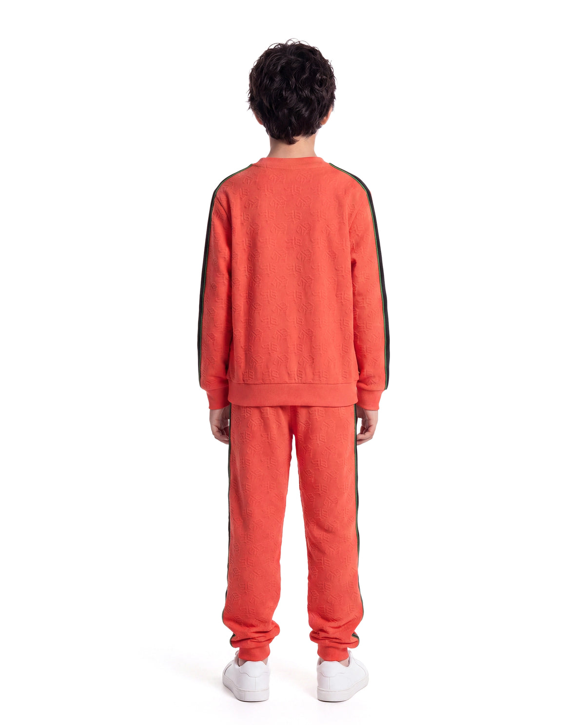 Rare Ones Kids Ziona-B Orange Cotton Blend Fabric Drawstring Closure Jogger Fit Jacquard Track Pant