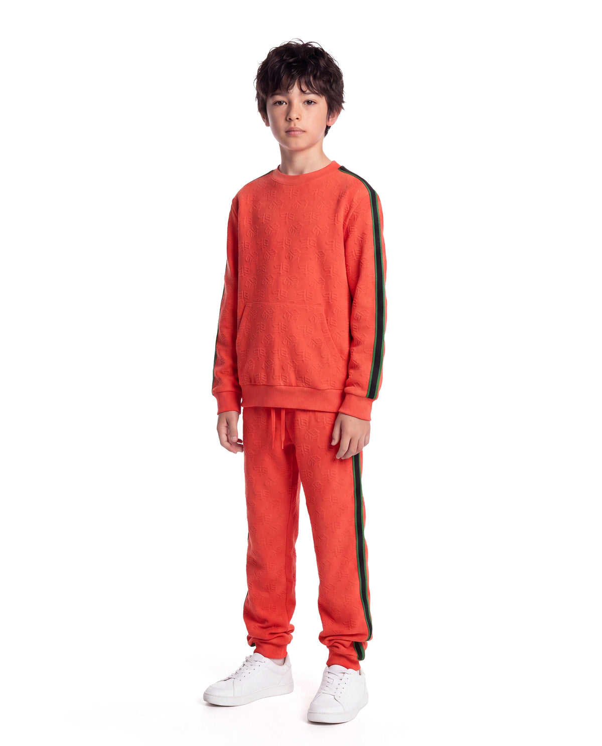 Rare Ones Kids Ziona-B Orange Cotton Blend Fabric Drawstring Closure Jogger Fit Jacquard Track Pant
