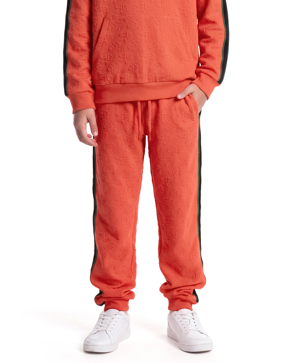 Rare Ones Kids Ziona-B Orange Cotton Blend Fabric Drawstring Closure Jogger Fit Jacquard Track Pant