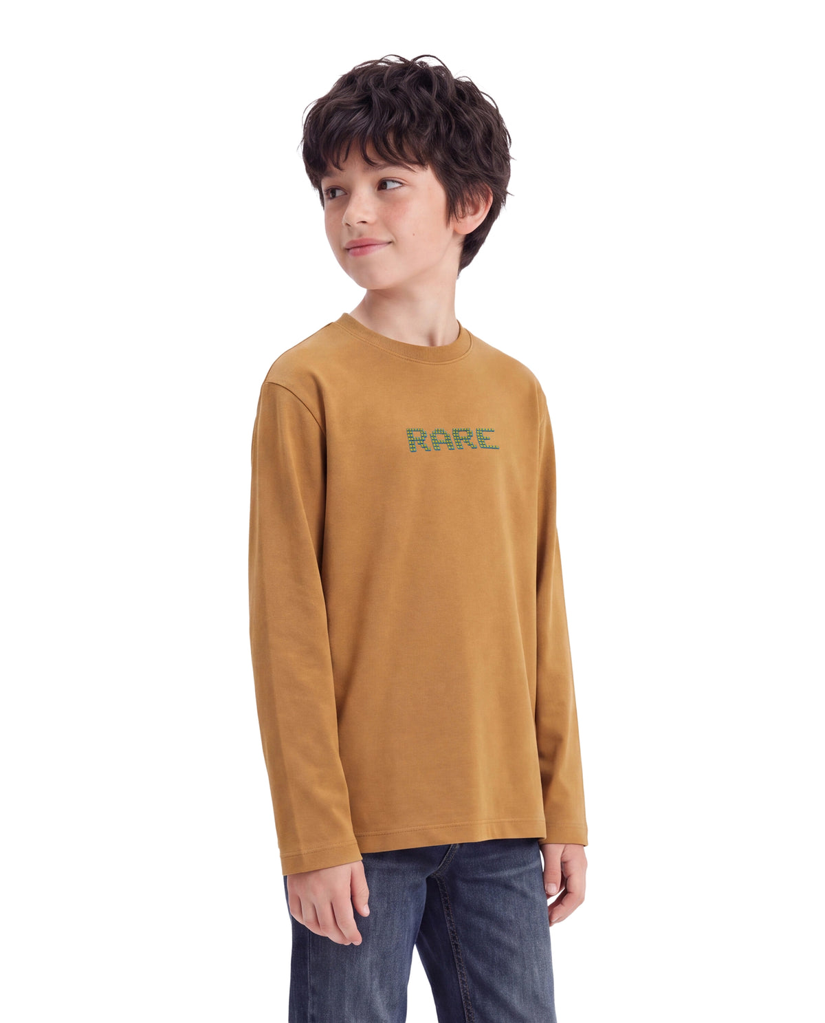 Rare Ones Kids Seth Mustard Cotton Blend Fabric Pull-On Regular Fit Graphic Print T-Shirt