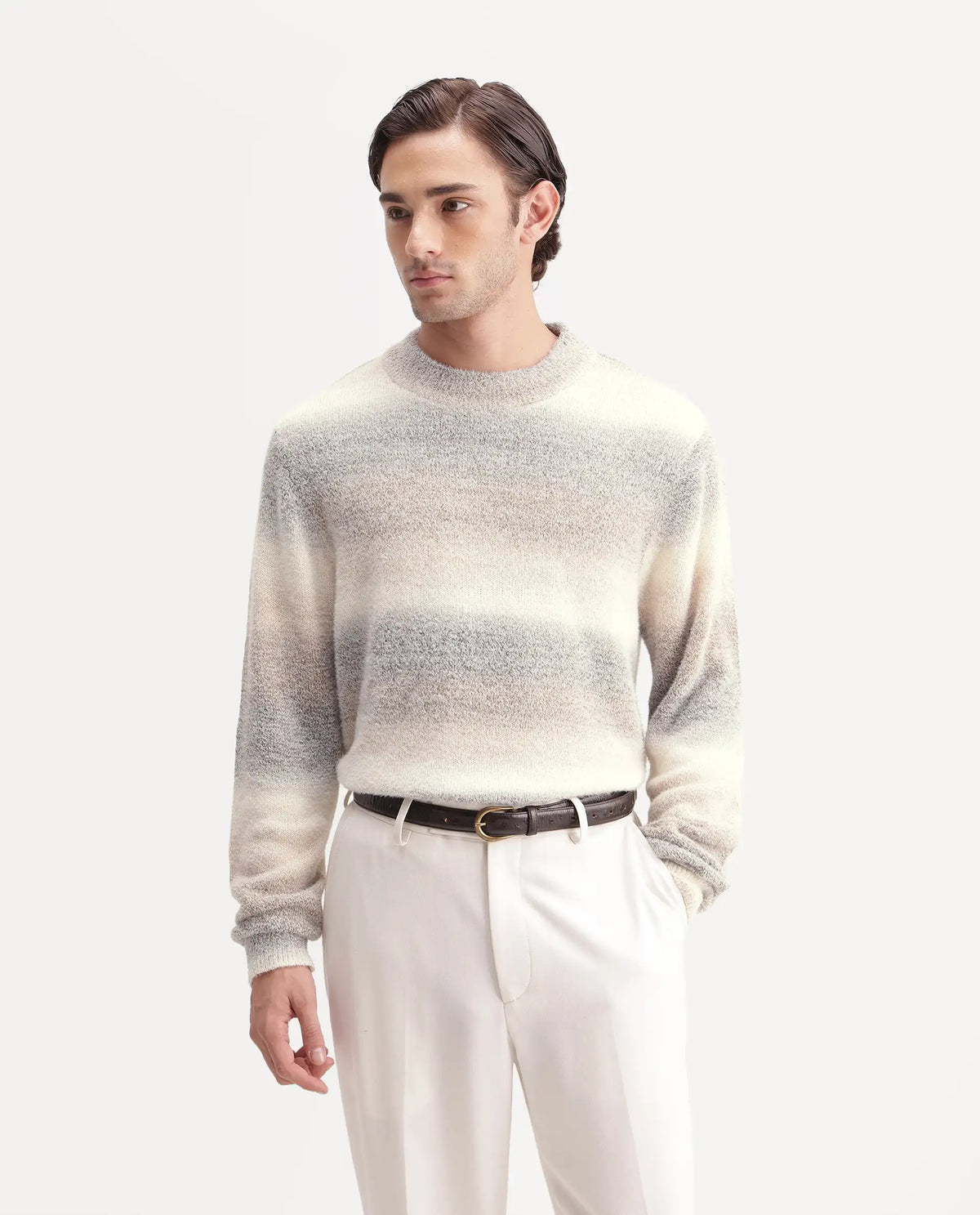 Rare Rabbit Men's Ross Light Grey Acrylic Crew Neck Regular Fit Jacquard Sweater - image 3