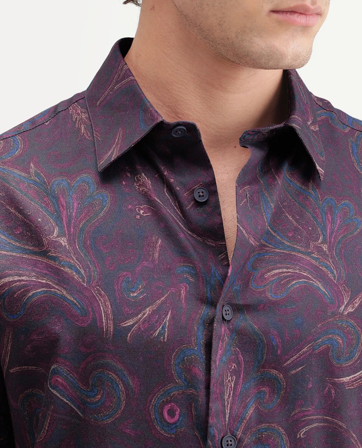 Rare Rabbit Men's Brot Purple Cotton Blend Spread Collar Regular Paisley Print Shirt
