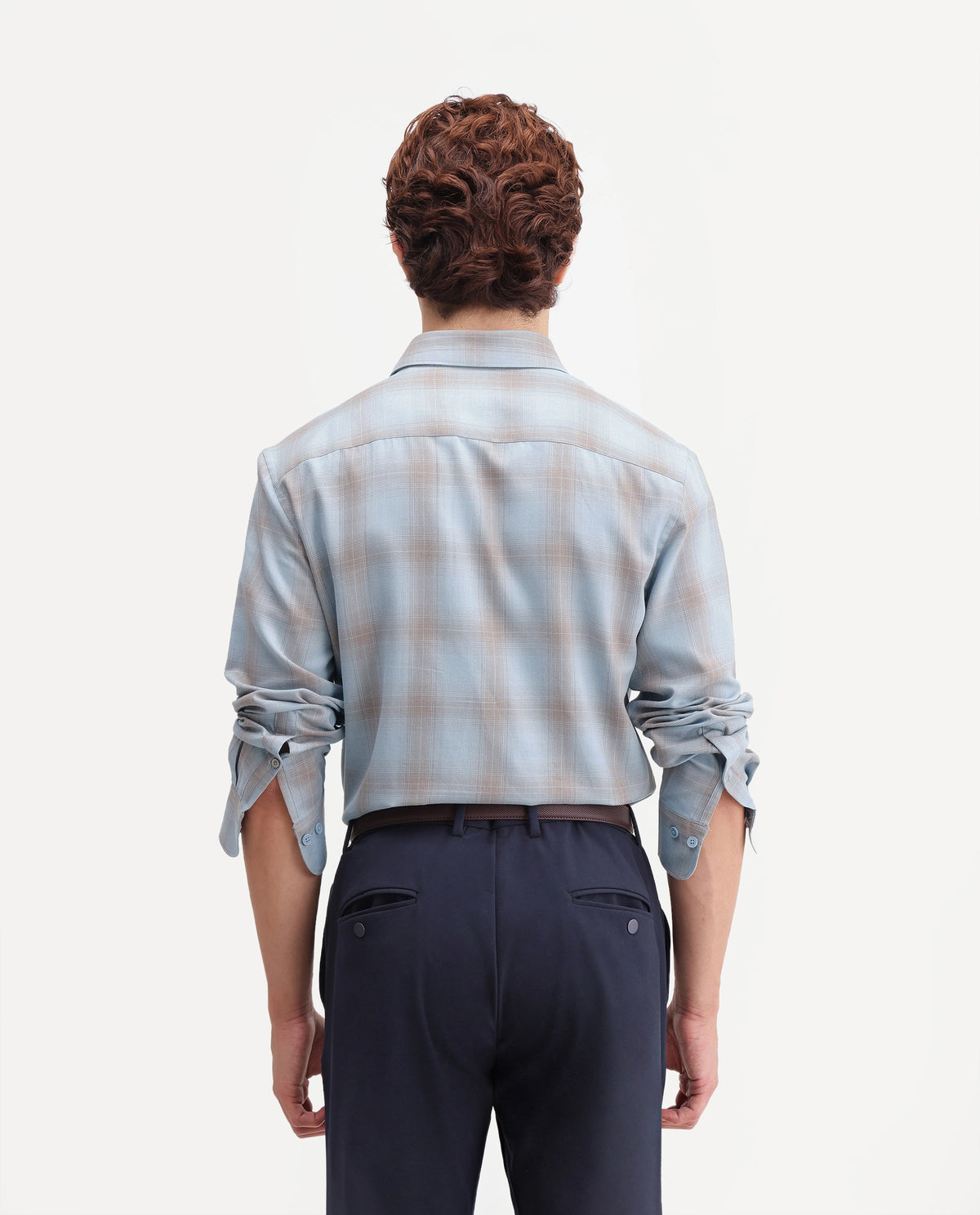 Rare Rabbit Men's Aer Dusky Blue Cotton Blend Spread Collar Regular Checked Shirt