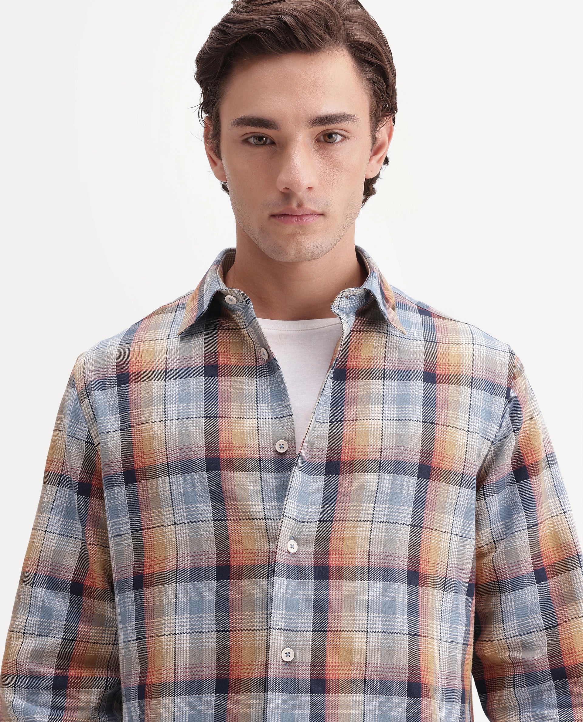 Rare Rabbit Men's Uvar Multi Cotton Spread Collar Regular Checked Shirt