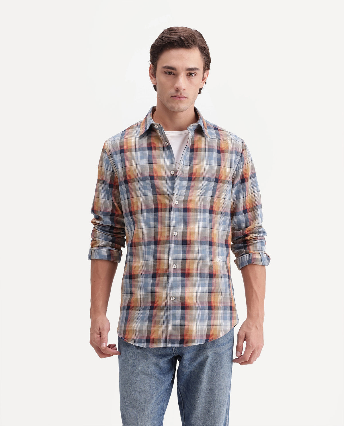 Rare Rabbit Men's Uvar Multi Cotton Spread Collar Regular Checked Shirt