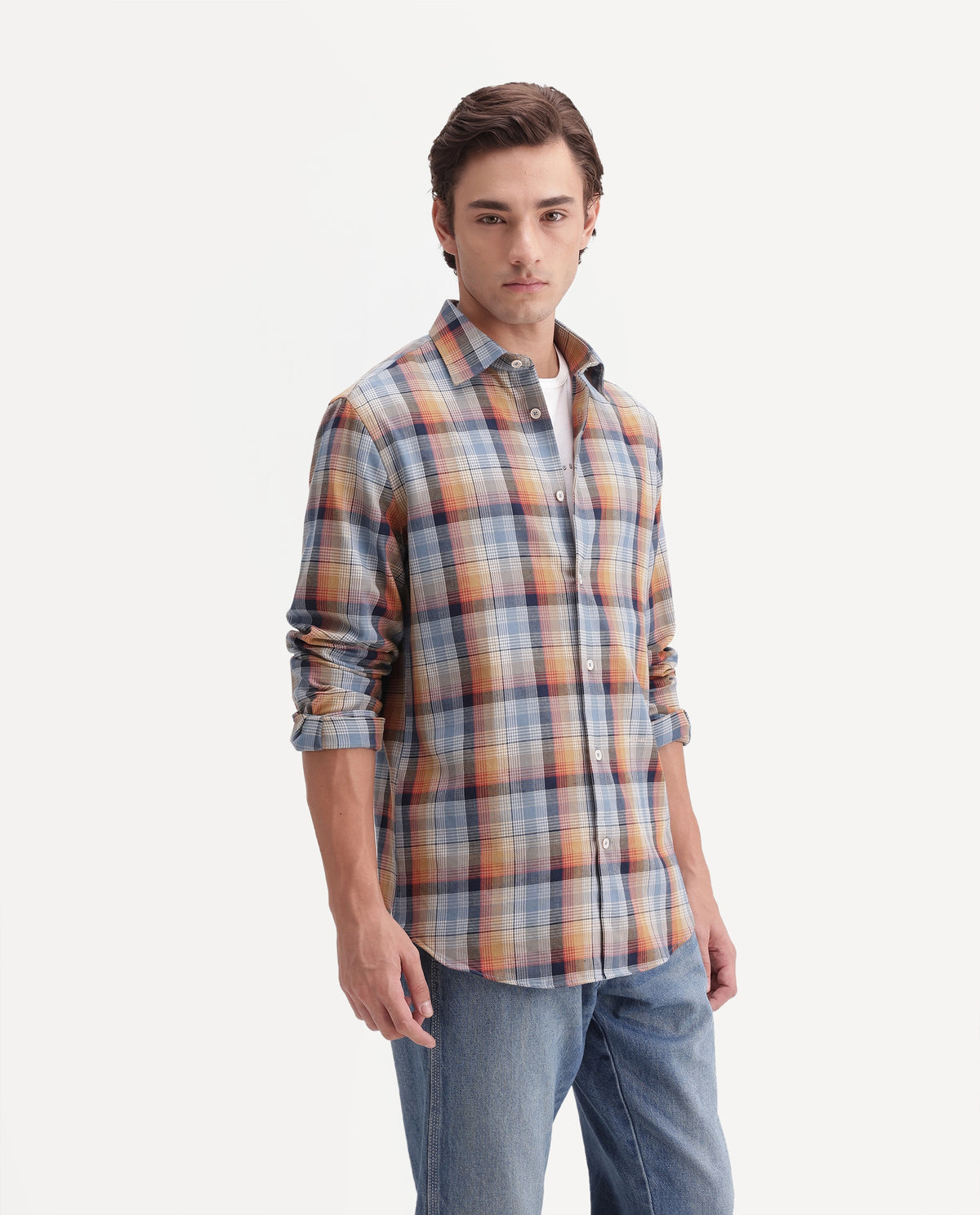 Rare Rabbit Men's Uvar Multi Cotton Spread Collar Regular Checked Shirt