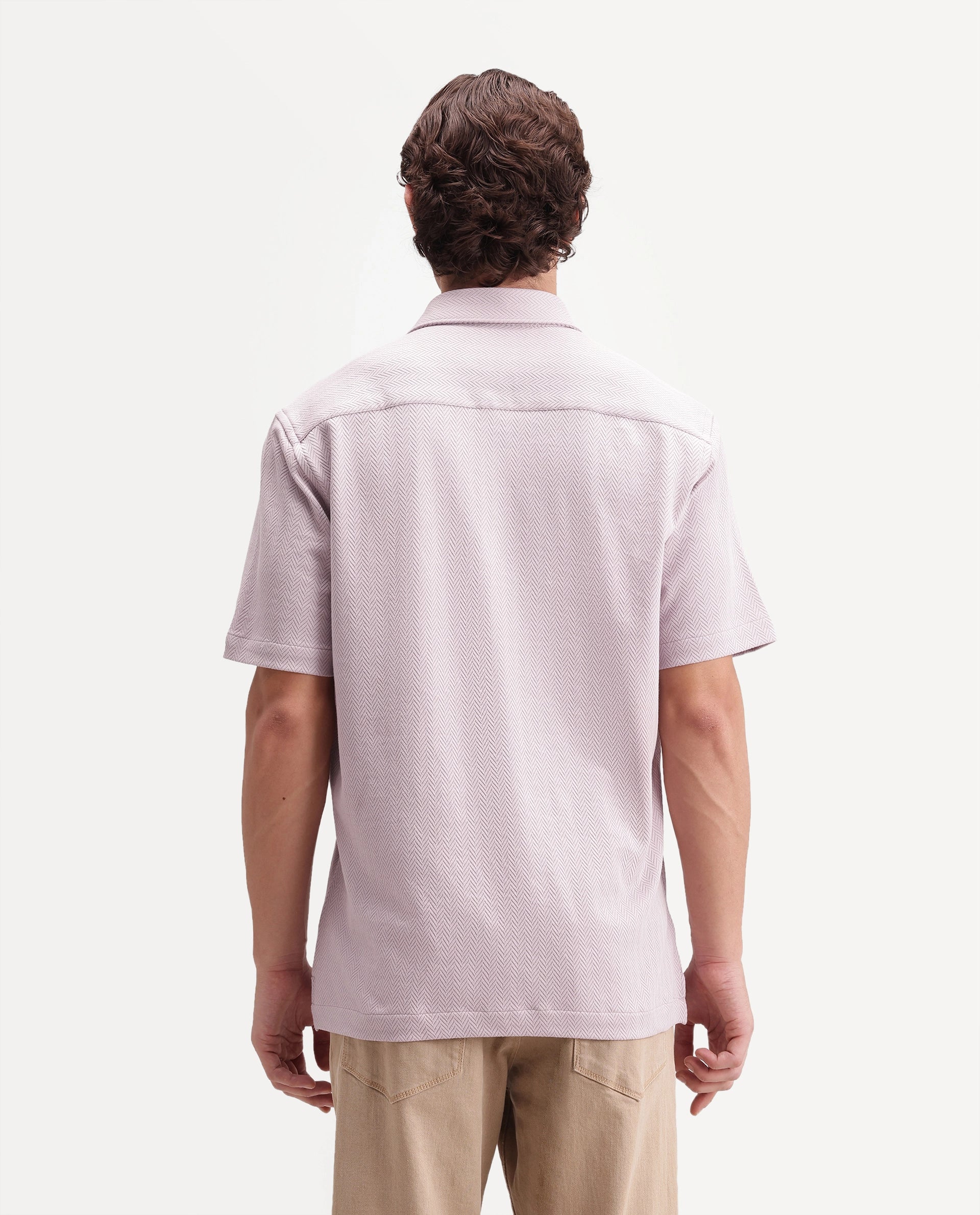 Rare Rabbit Men's Giov-S Light Pink Cotton Blend Spread Collar Regular Jacquard Shirt