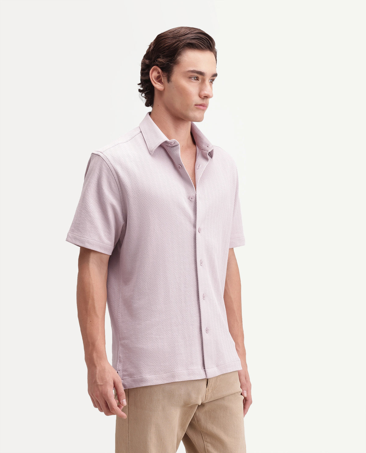Rare Rabbit Men's Giov-S Light Pink Cotton Blend Spread Collar Regular Jacquard Shirt