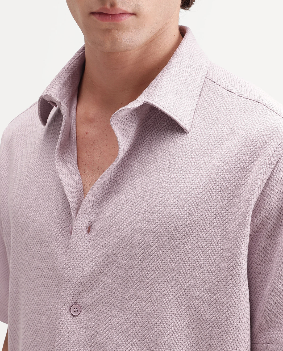 Rare Rabbit Men's Giov-S Light Pink Cotton Blend Spread Collar Regular Jacquard Shirt