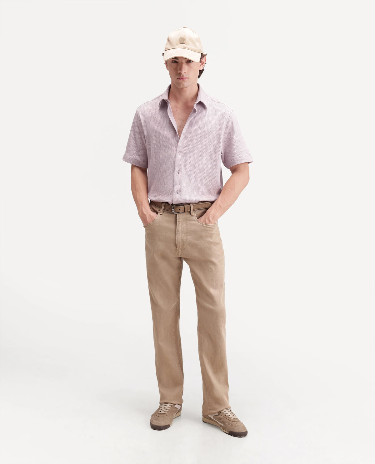 Rare Rabbit Men's Giov-S Light Pink Cotton Blend Spread Collar Regular Jacquard Shirt