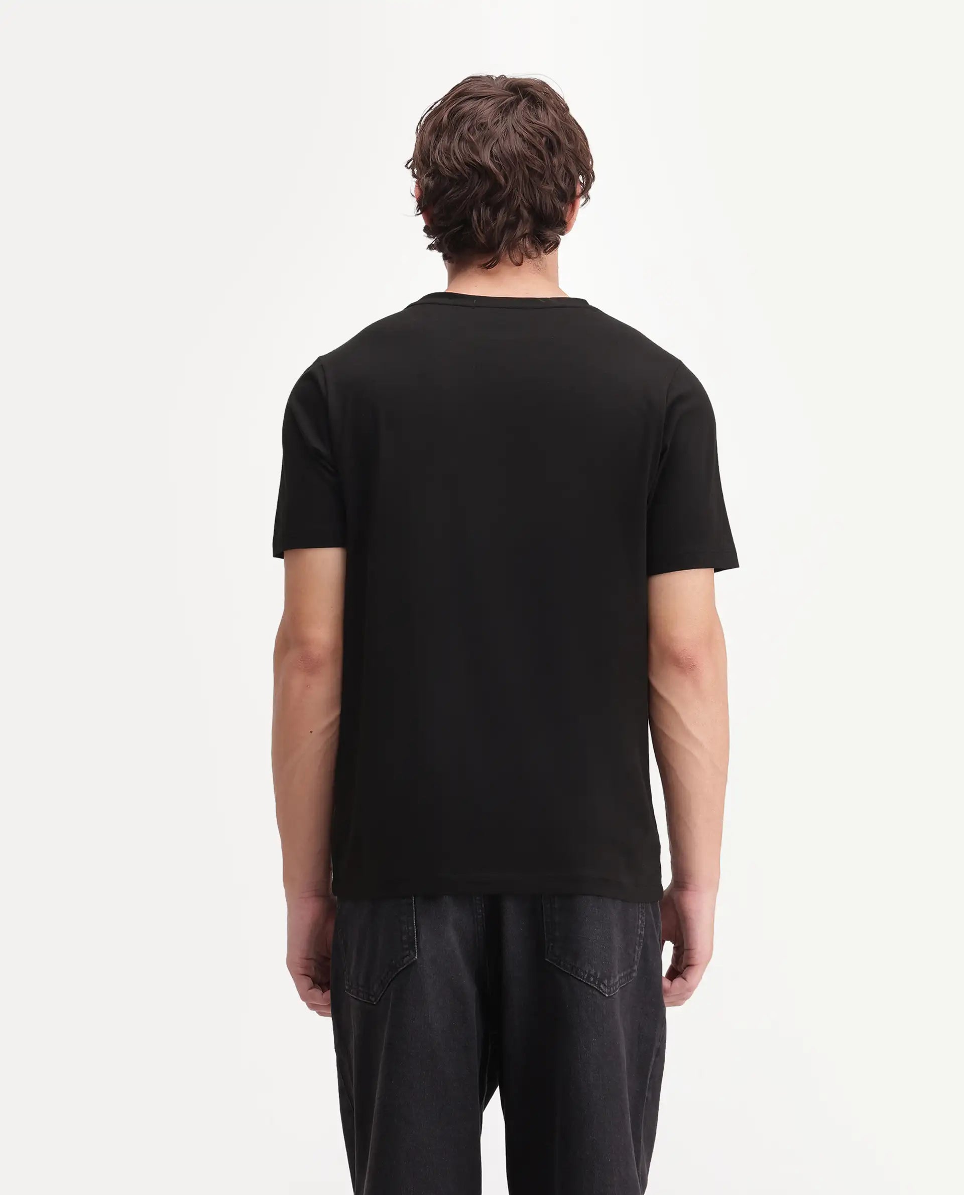 Rare Rabbit Men's Aeth Black Cotton Blend Crew Neck Regular Graphic Print T-Shirt