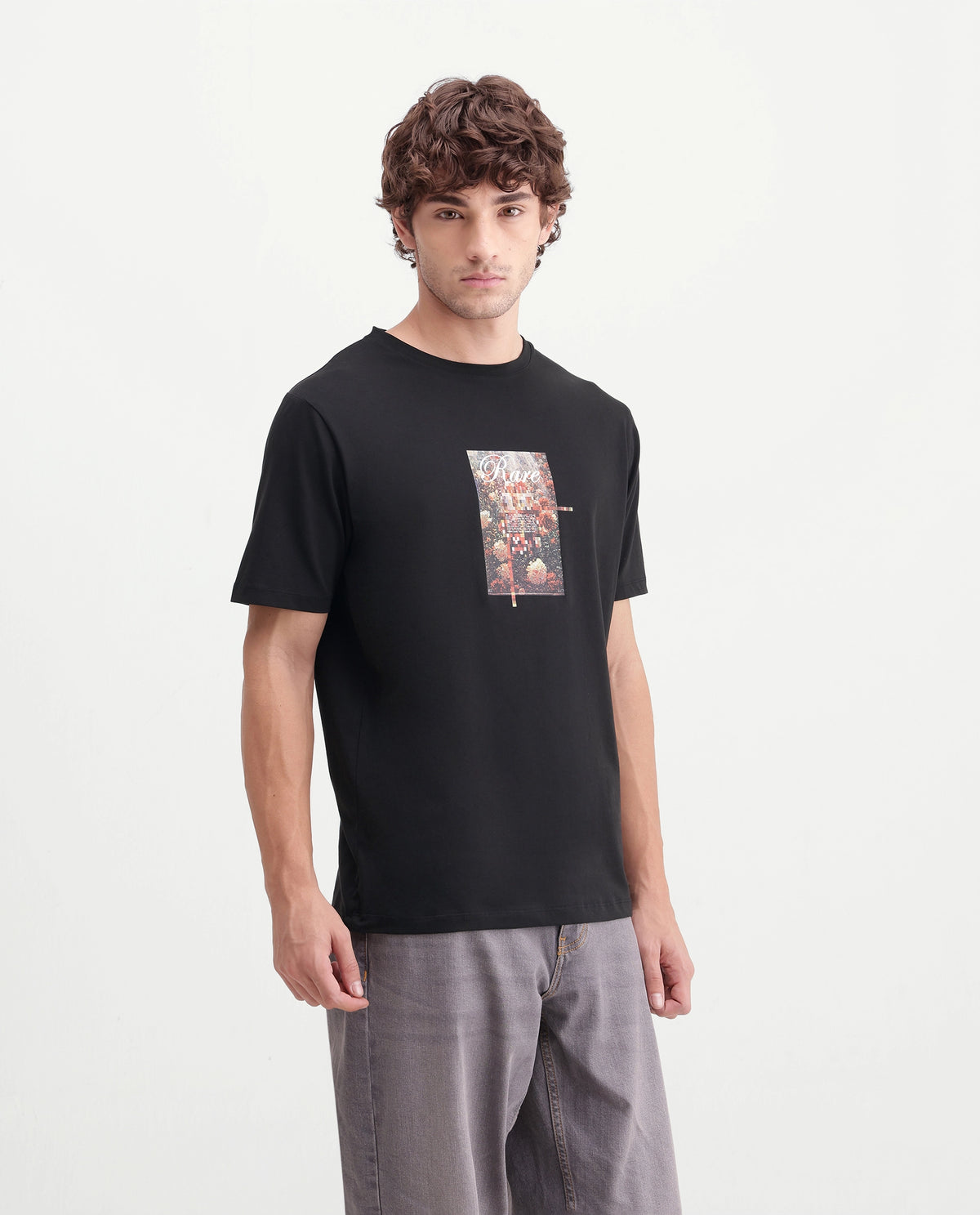 Rare Rabbit Men's Blanc Black Cotton Blend Crew Neck Regular Graphic Print T-Shirt