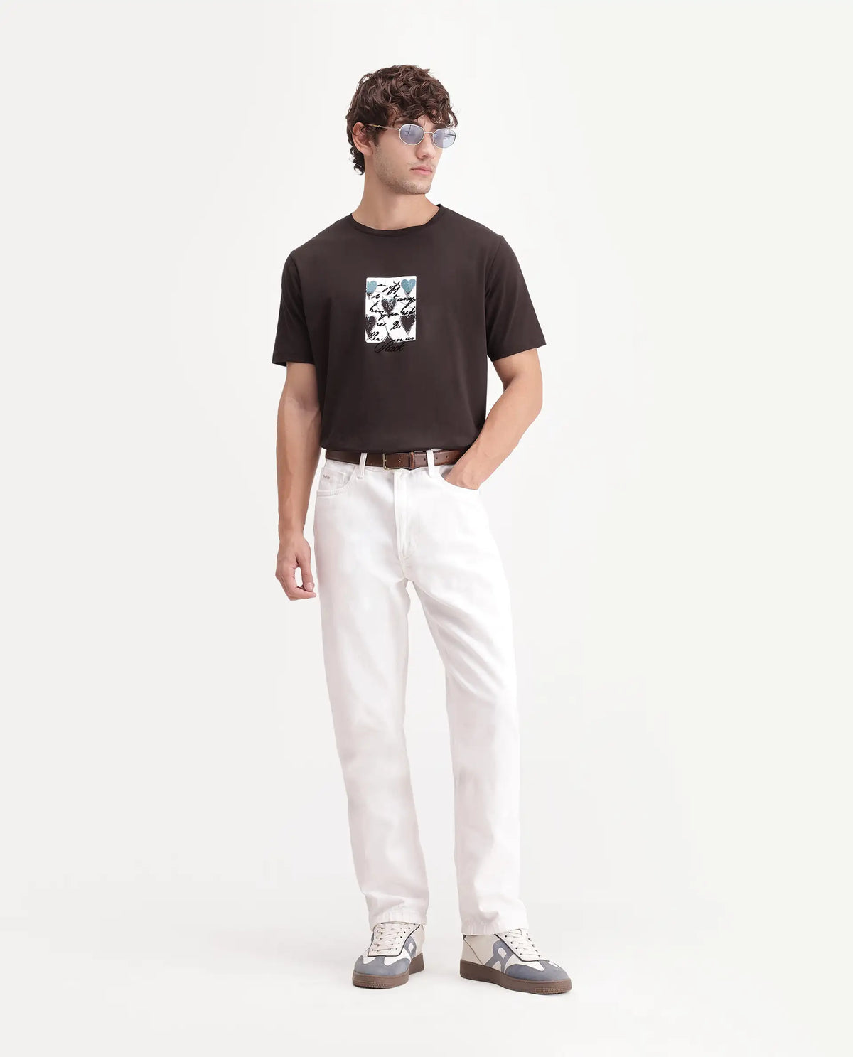 Rare Rabbit Men's Caze Dark Brown Cotton Blend Crew Neck Regular Graphic Print T-Shirt
