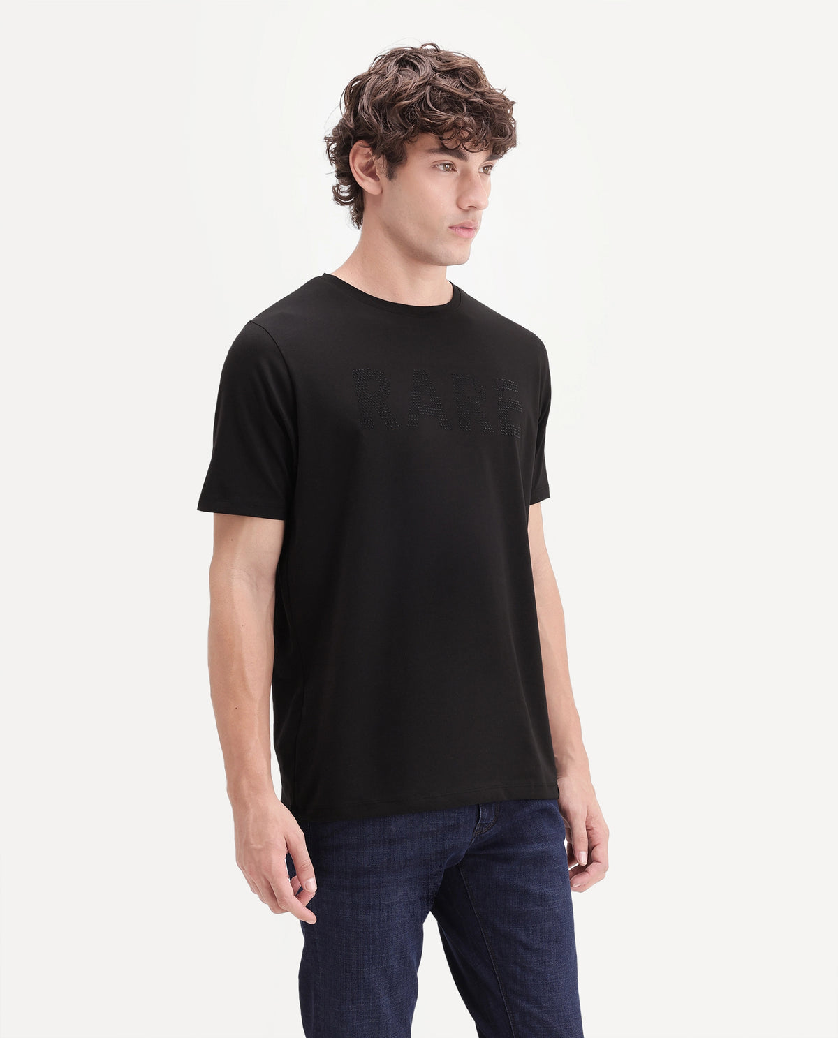 Rare Rabbit Men's Chaze Black Cotton Blend Crew Neck Regular Graphic Print T-Shirt