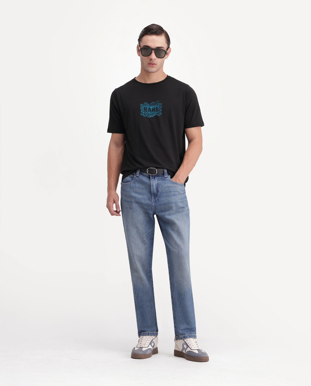 Rare Rabbit Men's Delos Black Cotton Blend Crew Neck Regular Graphic Print T-Shirt