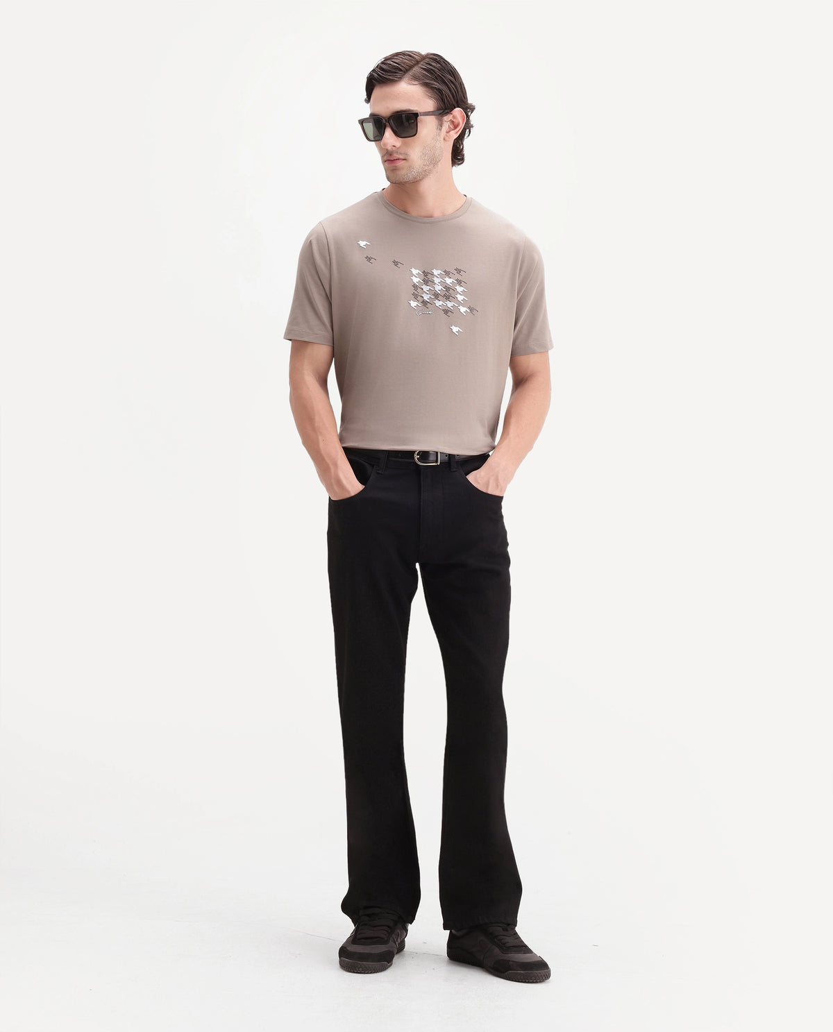 Rare Rabbit Men's Fleet Beige Cotton Blend Crew Neck Regular Graphic Print T-Shirt