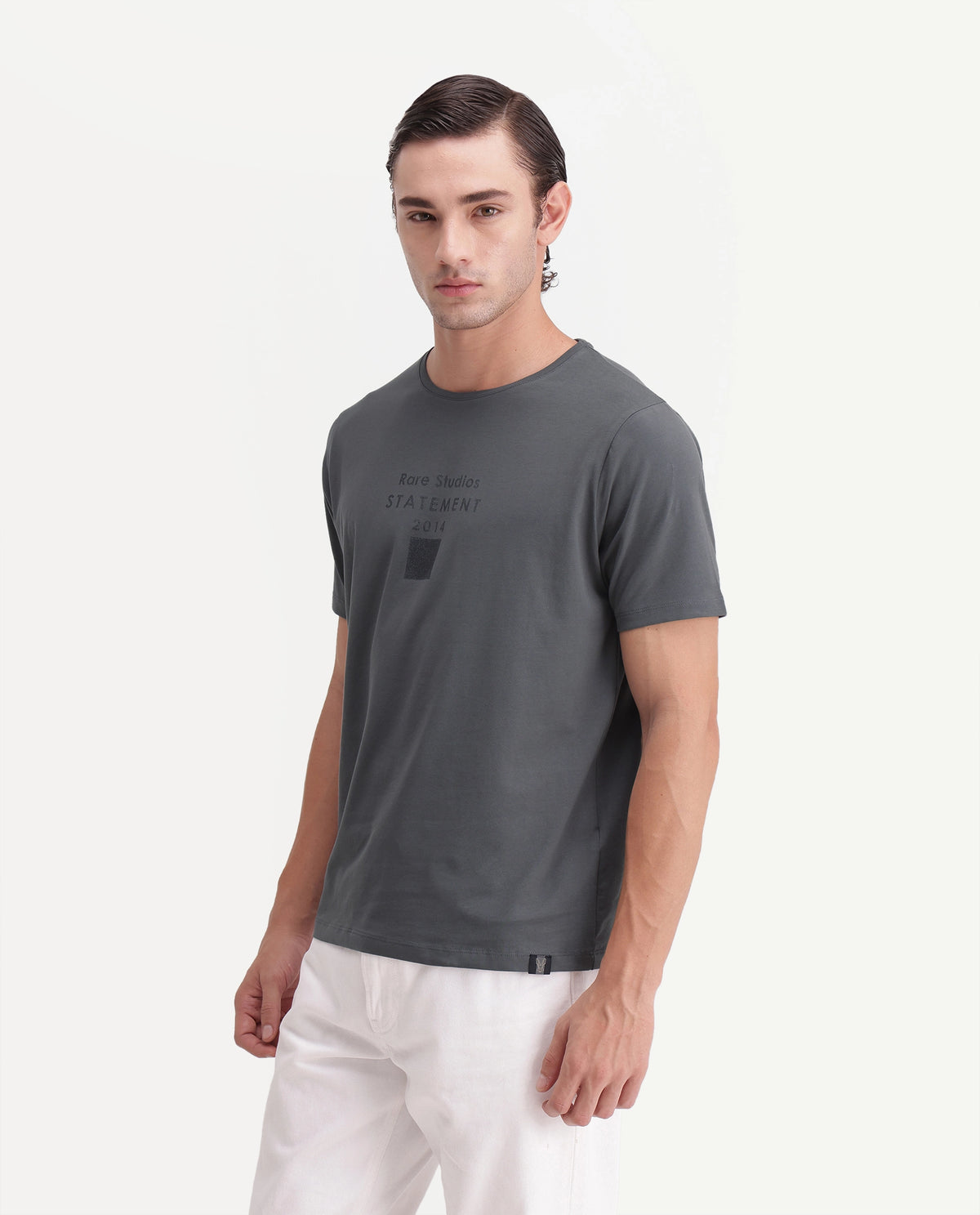 Rare Rabbit Men's Holm Dark Grey Cotton Blend Crew Neck Regular Graphic Print T-Shirt