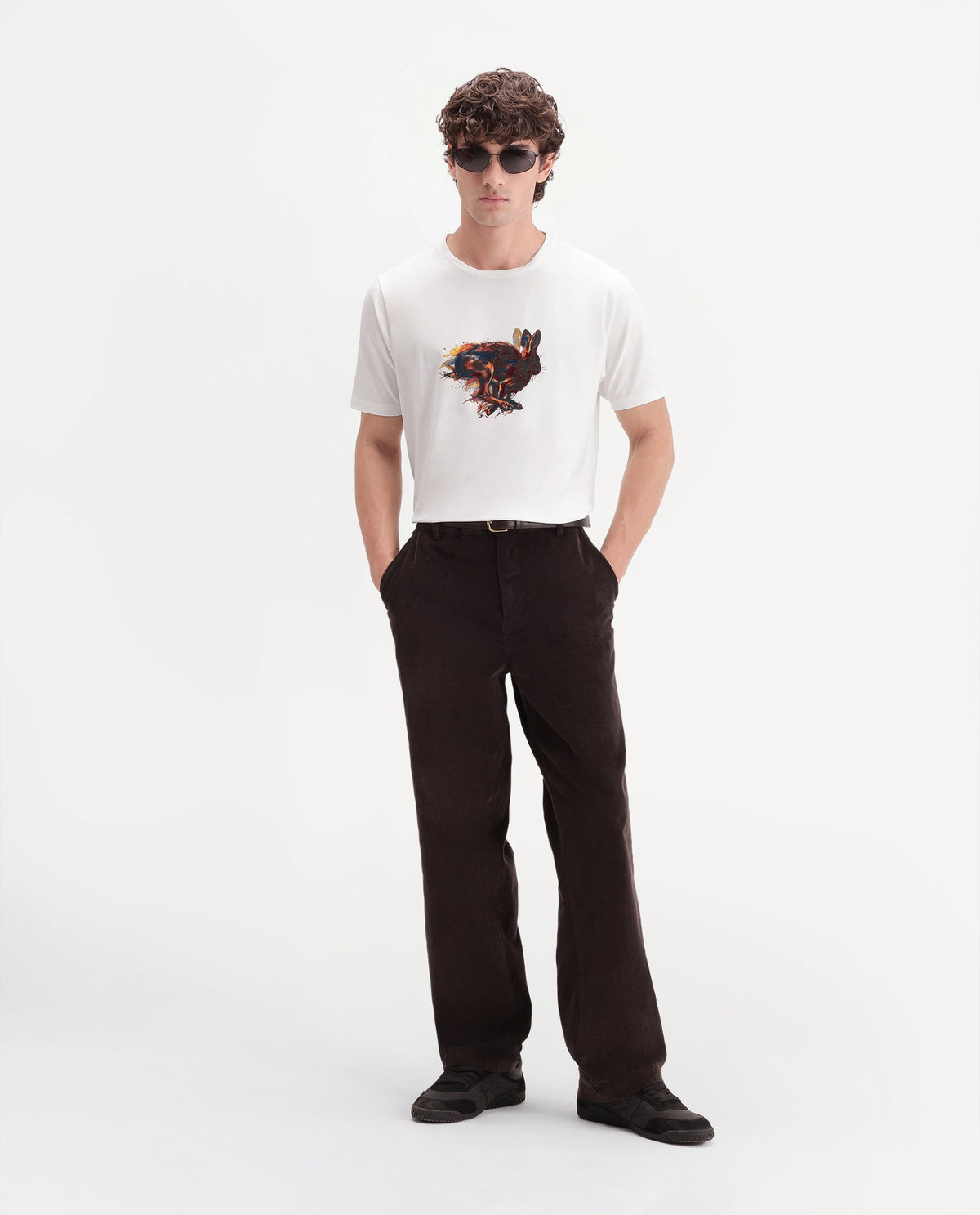 Rare Rabbit Men's Retho Off White Cotton Blend Crew Neck Regular Graphic Print T-Shirt