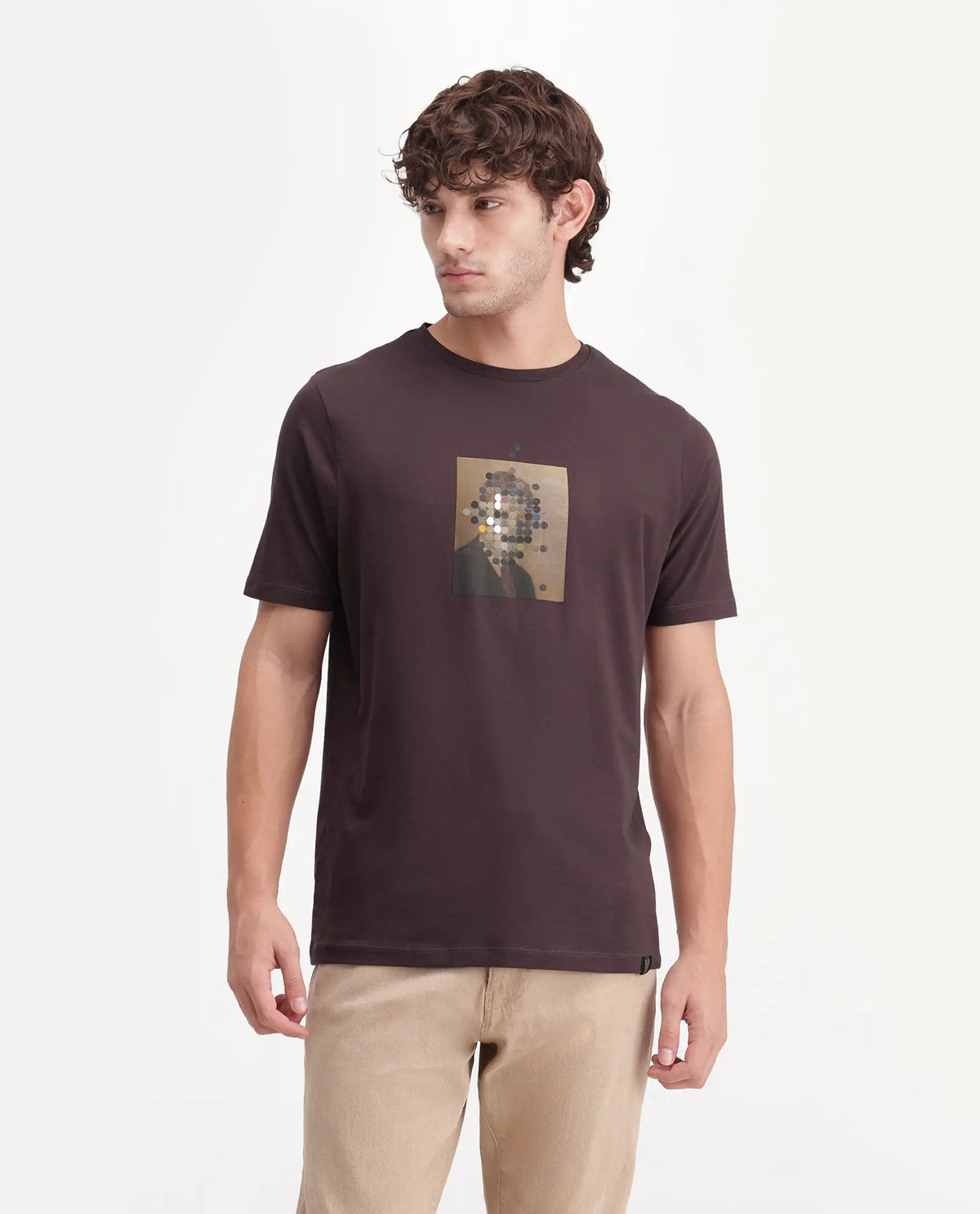 Rare Rabbit Men's Selo Dark Brown Cotton Blend Crew Neck Regular Graphic Print T-Shirt