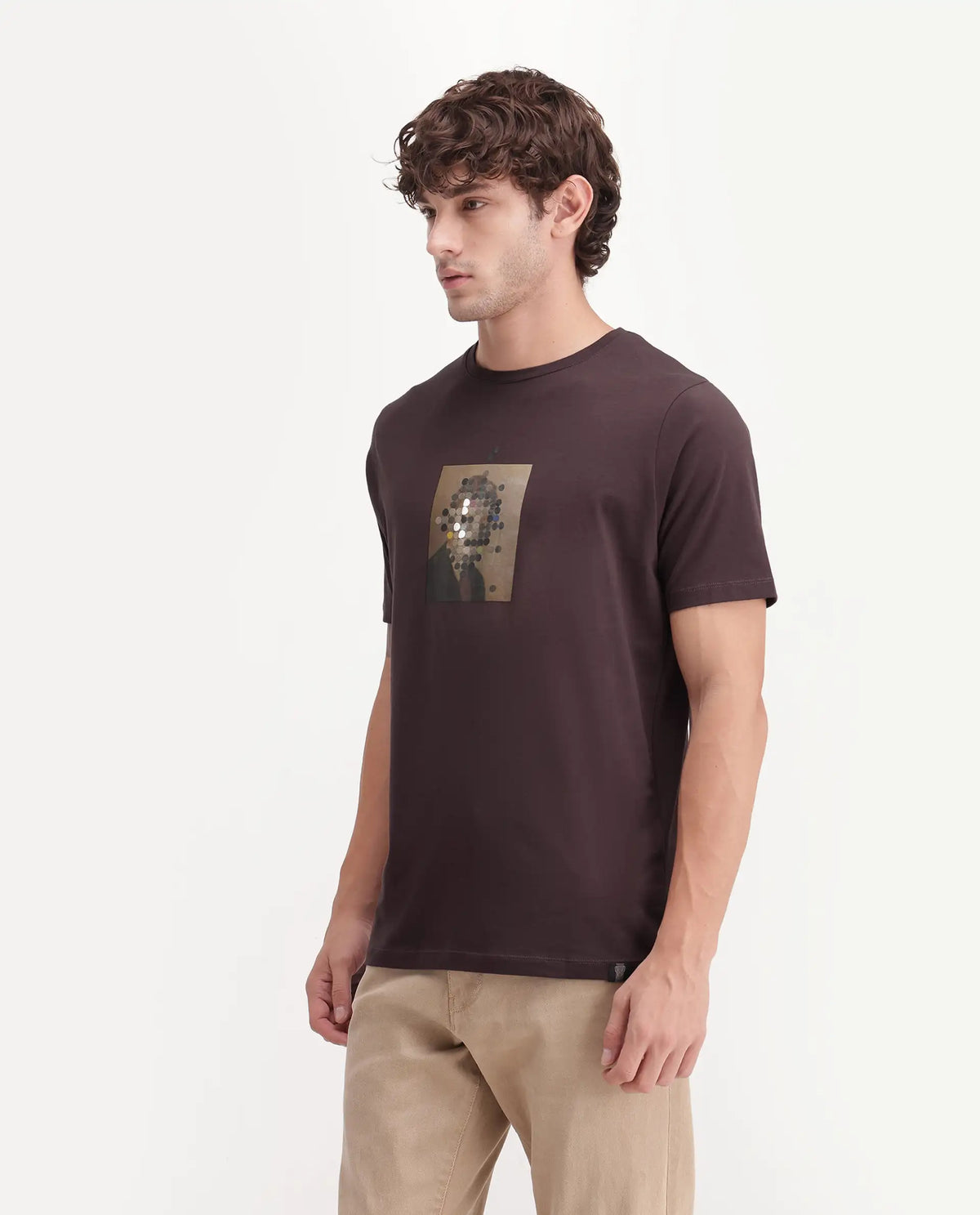 Rare Rabbit Men's Selo Dark Brown Cotton Blend Crew Neck Regular Graphic Print T-Shirt