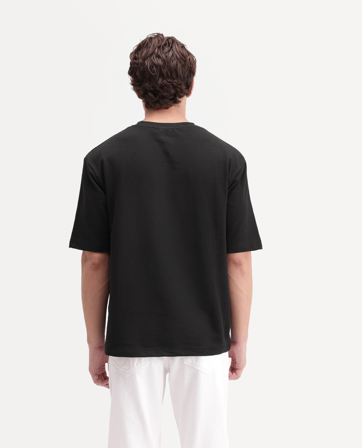 Rare Rabbit Men's Amel Black Cotton Crew Neck Relaxed Embroidered T-Shirt
