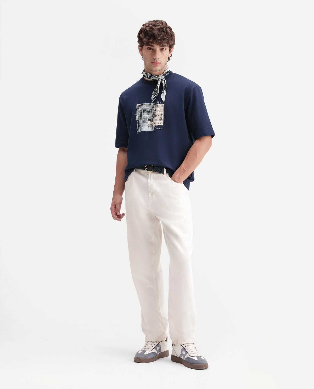 Rare Rabbit Men's Antiv Dark Blue Cotton Crew Neck Relaxed Graphic Print T-Shirt