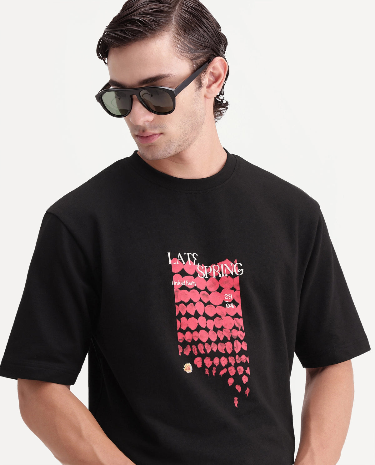 Rare Rabbit Men's Chios Black Cotton Crew Neck Relaxed Graphic Print T-Shirt