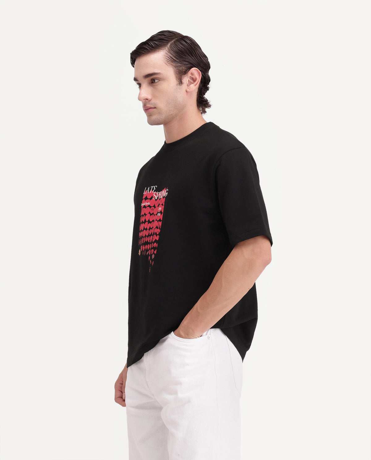 Rare Rabbit Men's Chios Black Cotton Crew Neck Relaxed Graphic Print T-Shirt