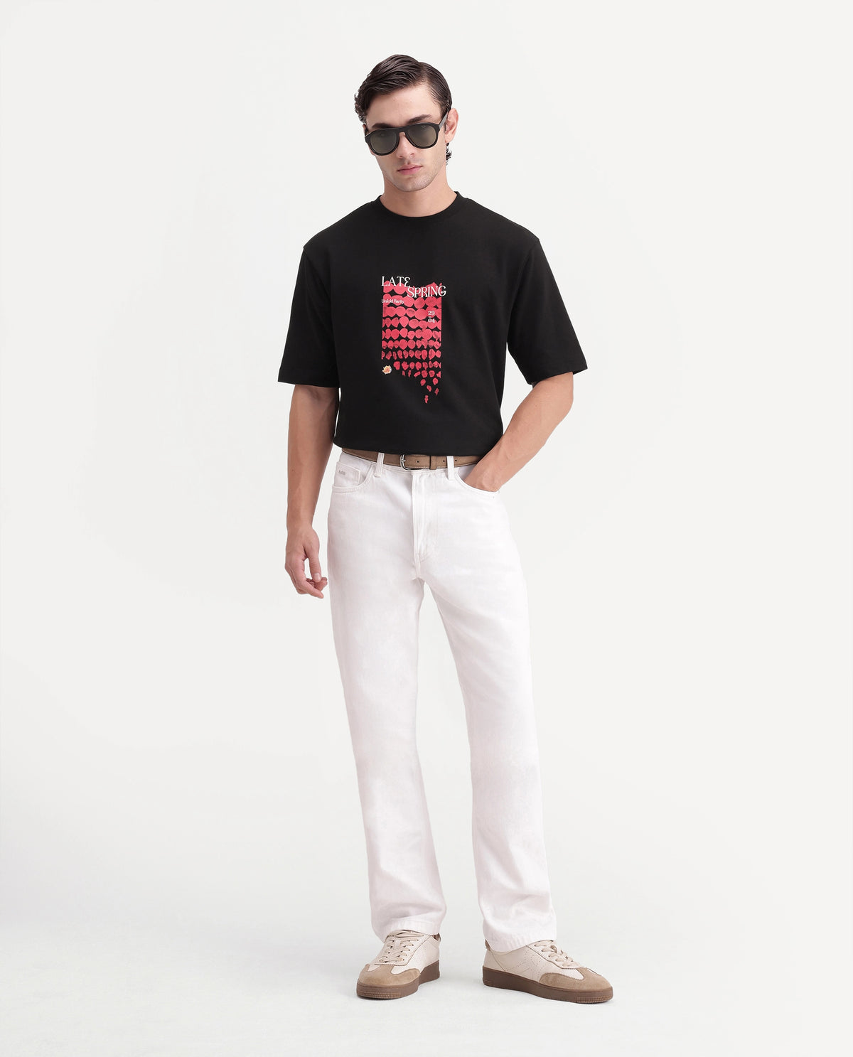 Rare Rabbit Men's Chios Black Cotton Crew Neck Relaxed Graphic Print T-Shirt