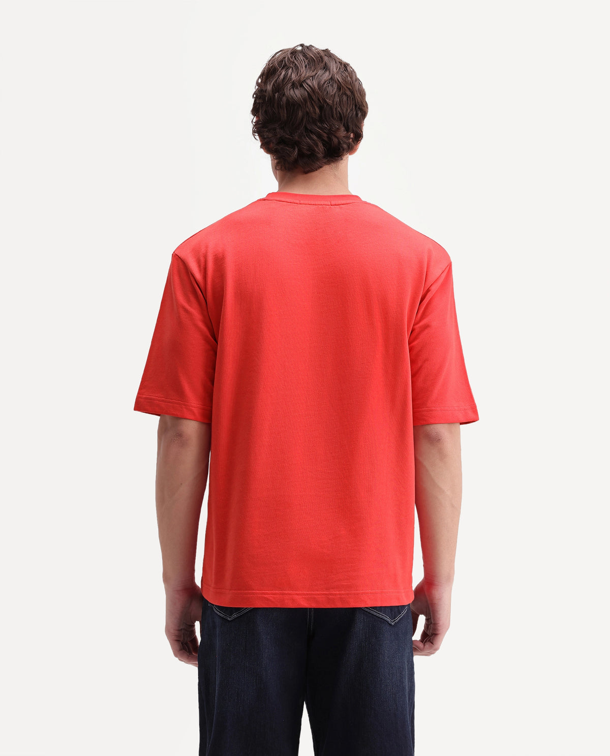 Rare Rabbit Men's Clair Fluorescent Red Cotton Crew Neck Relaxed Graphic Print T-Shirt