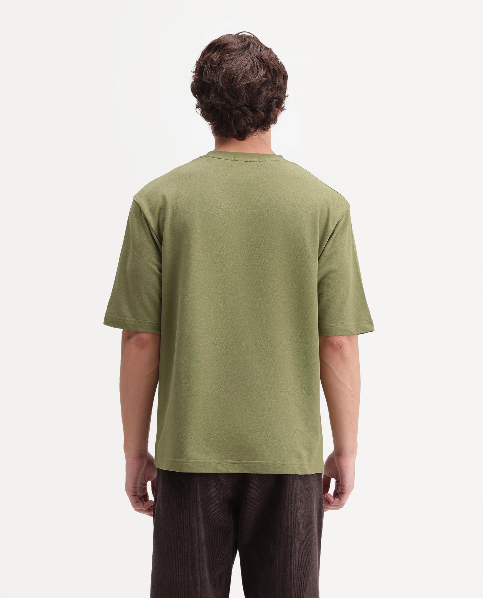 Rare Rabbit Men's Eron Dusky Olive Cotton Crew Neck Regular Graphic Print T-Shirt