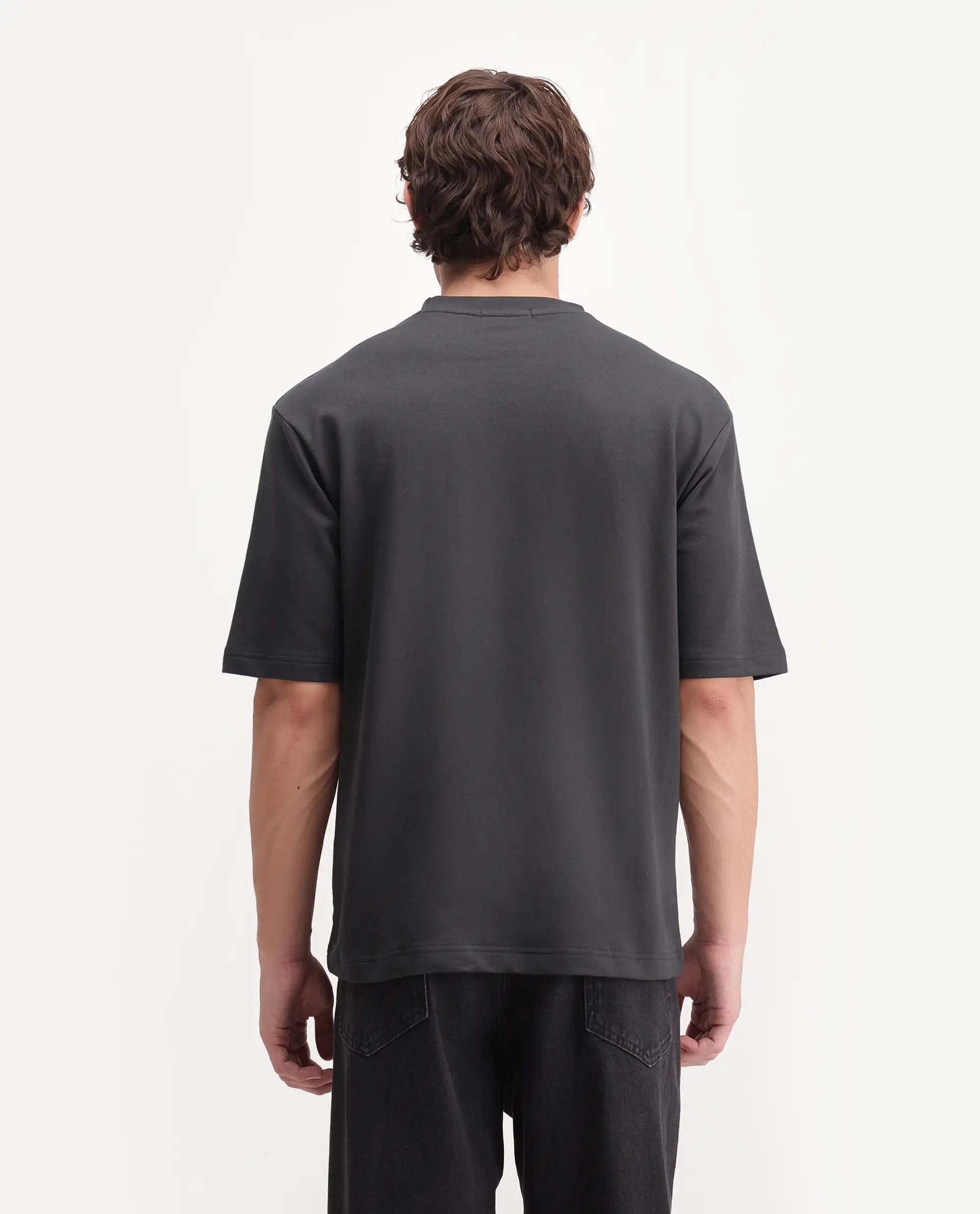 Rare Rabbit Men's Rhodon Dark Grey Cotton Crew Neck Relaxed Abstract Print T-Shirt