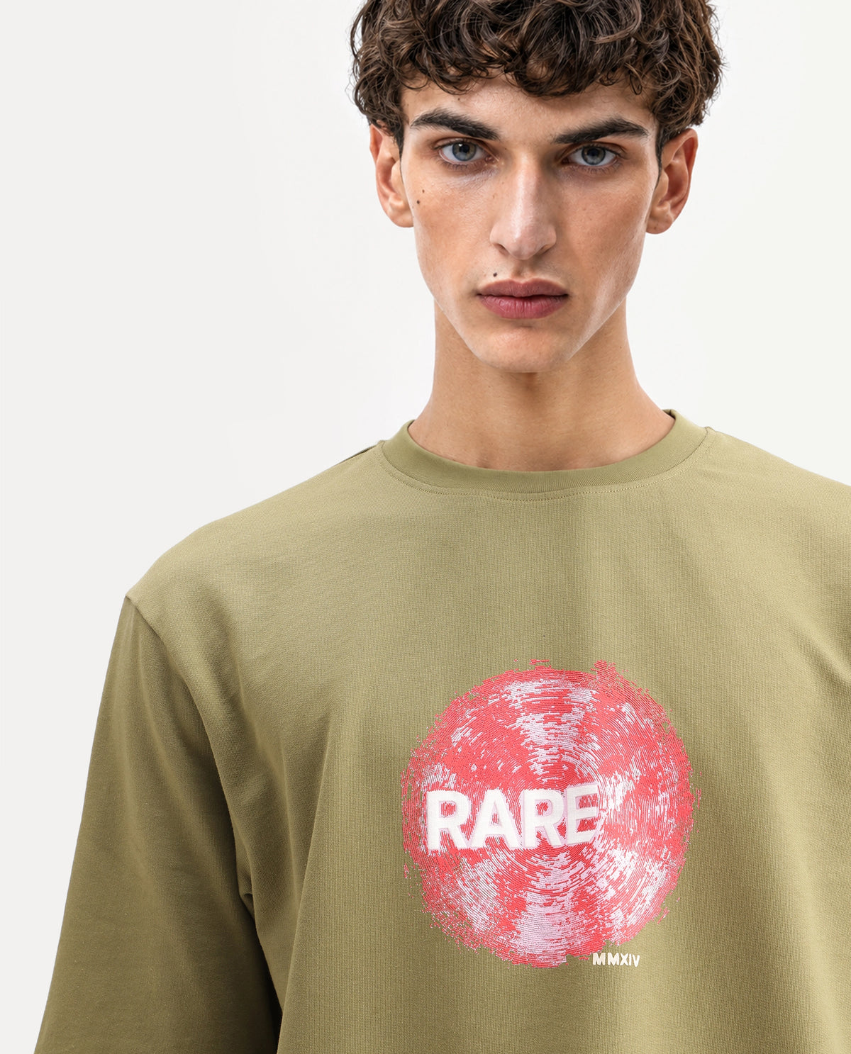 Rare Rabbit Men's Solane Dusky Olive Cotton Crew Neck Relaxed Graphic Print T-Shirt