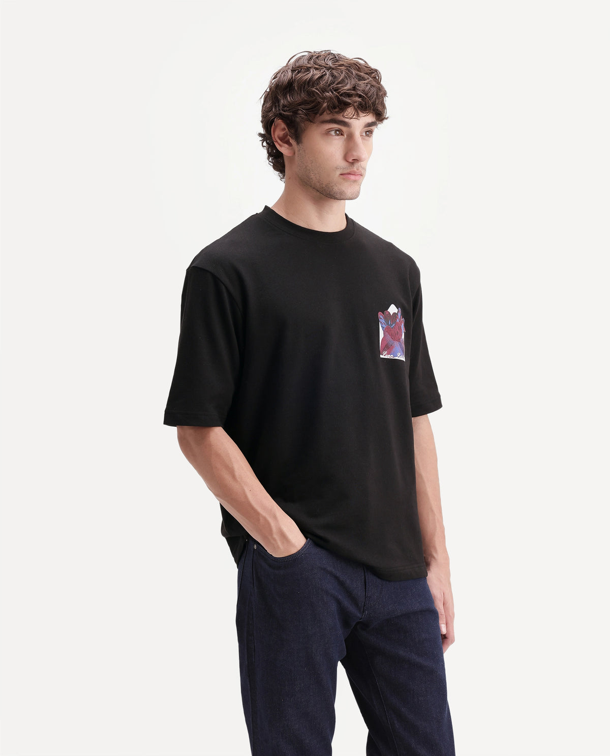 Rare Rabbit Men's Spira Black Cotton Crew Neck Relaxed Graphic Print T-Shirt