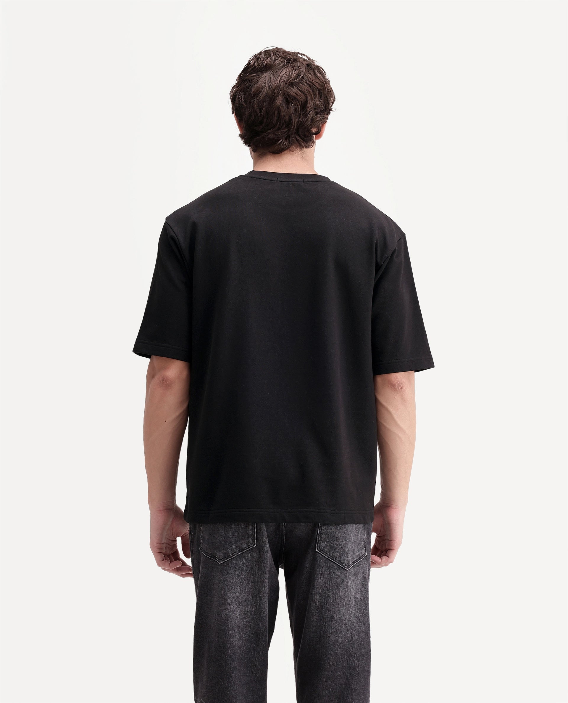 Rare Rabbit Men's Vage Black Cotton Crew Neck Relaxed Graphic Print T-Shirt
