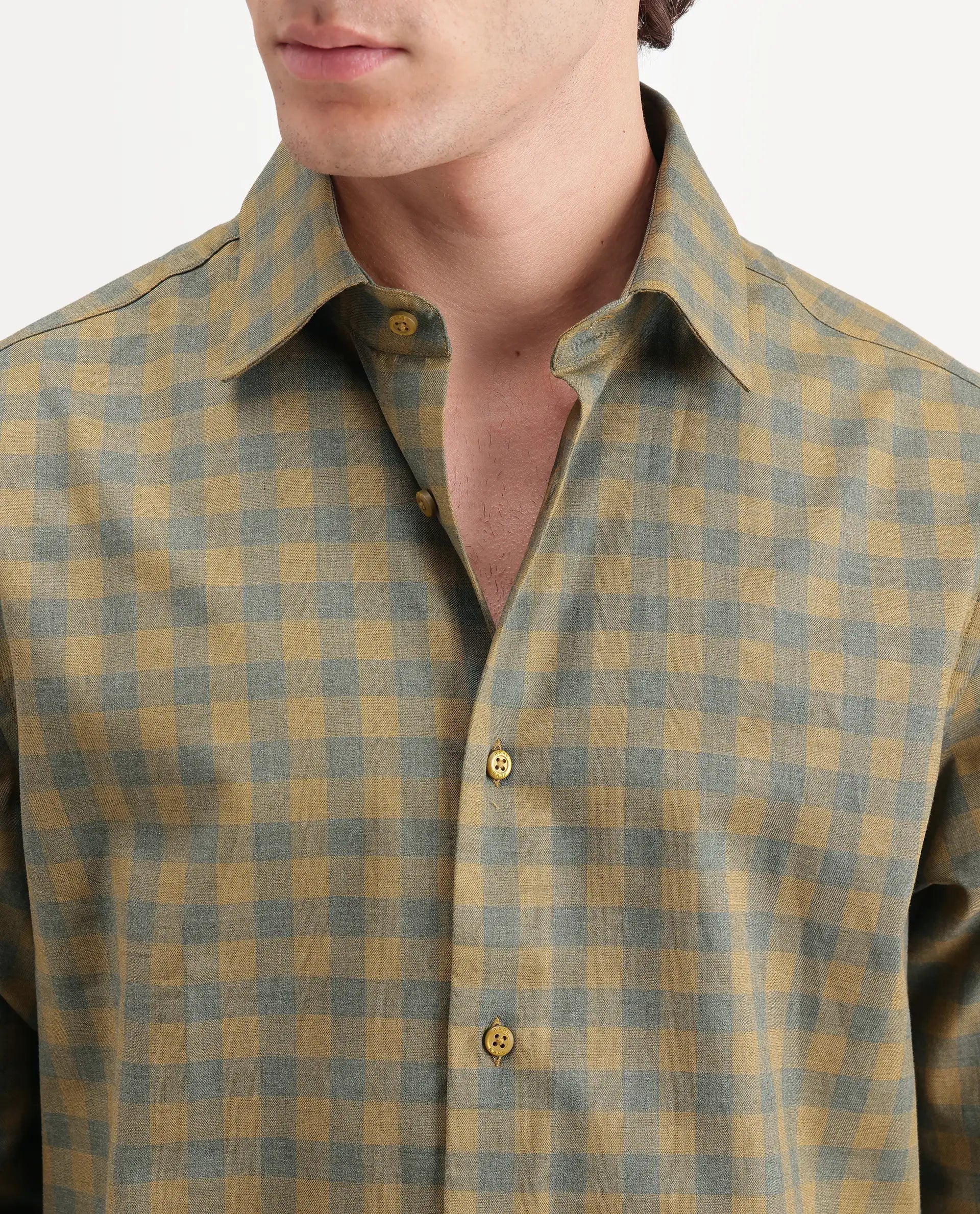 Rare Rabbit Men's Oath Mustard Cotton Spread Collar Regular Checked Shirt