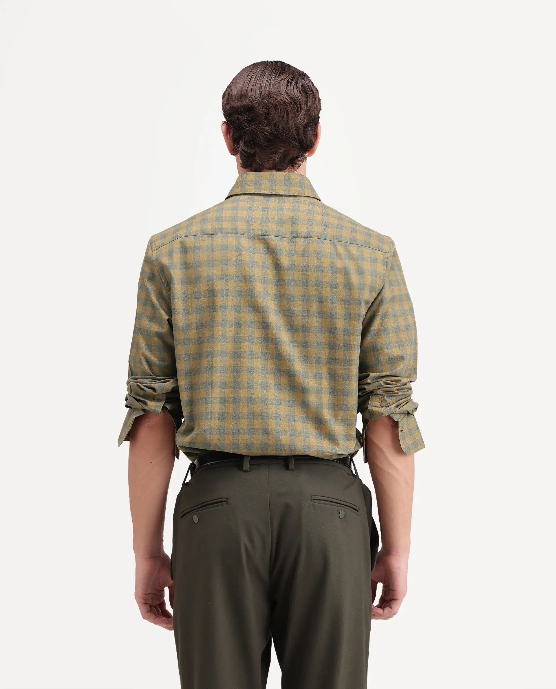 Rare Rabbit Men's Oath Mustard Cotton Spread Collar Regular Checked Shirt