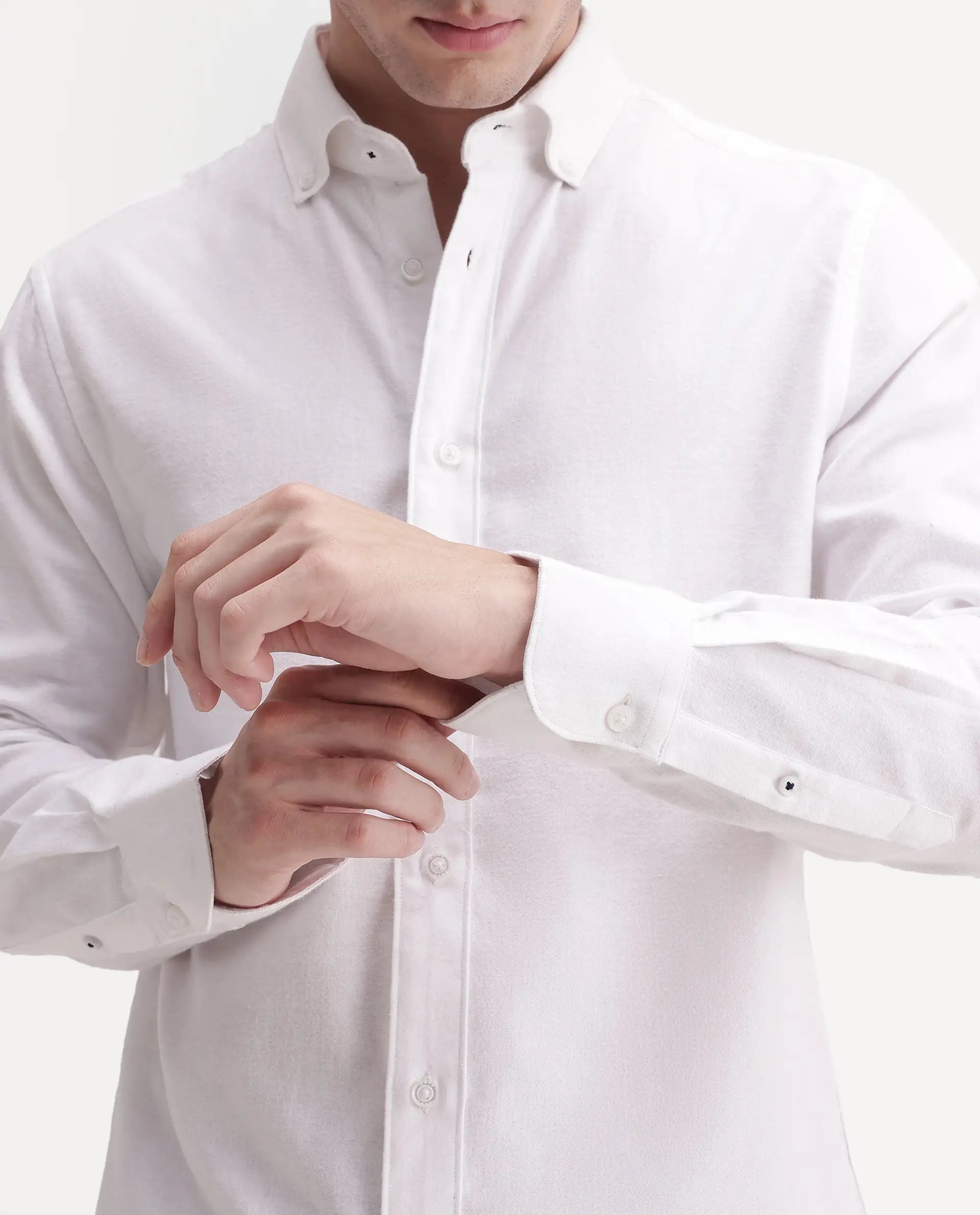 Rare Rabbit Men's Carlos O White Cotton Button-Down Collar Regular Plain Shirt