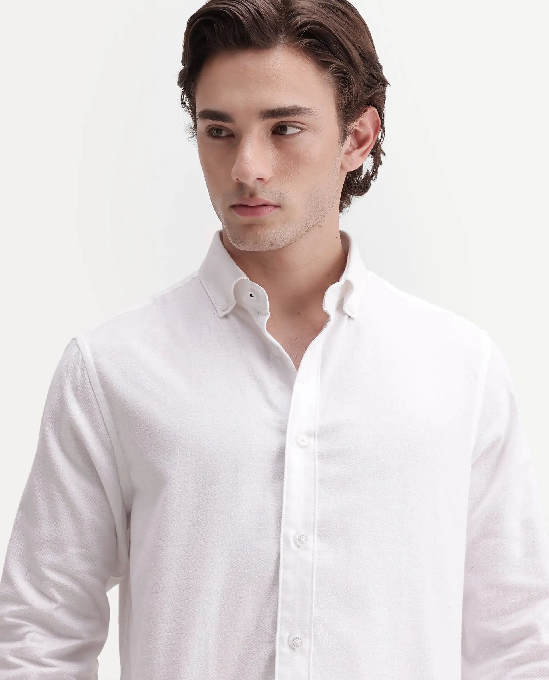 Rare Rabbit Men's Carlos O White Cotton Button-Down Collar Regular Plain Shirt