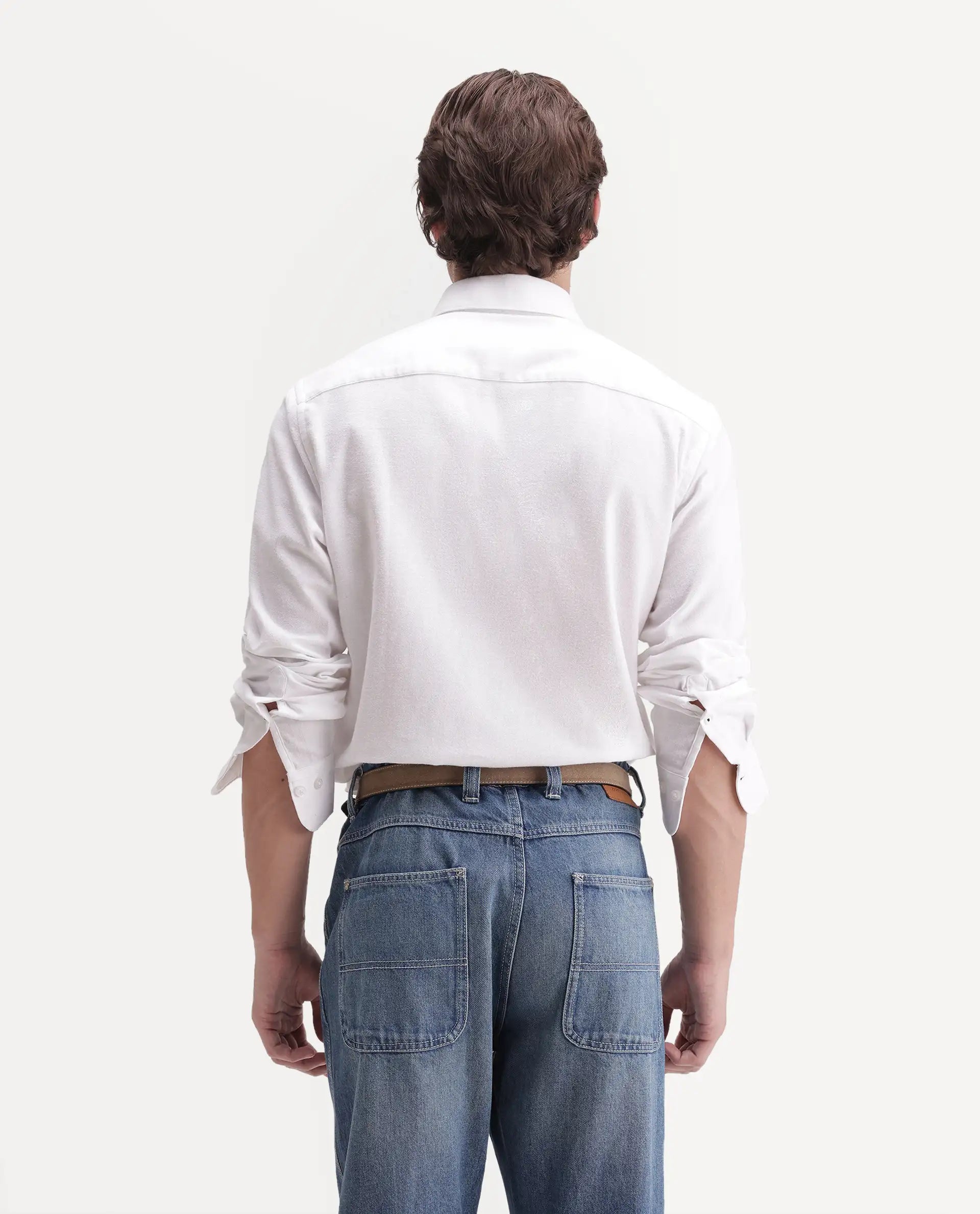 Rare Rabbit Men's Carlos O White Cotton Button-Down Collar Regular Plain Shirt