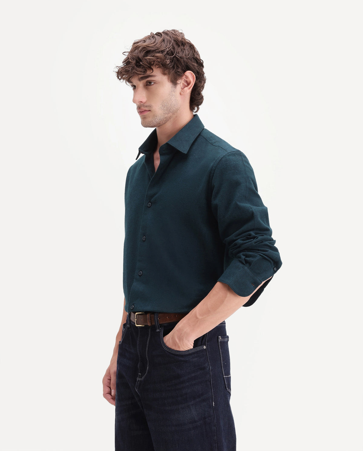 Rare Rabbit Men's Carlos D Dark Purple Chambray Twill Spread Collar Regular Plain Shirt