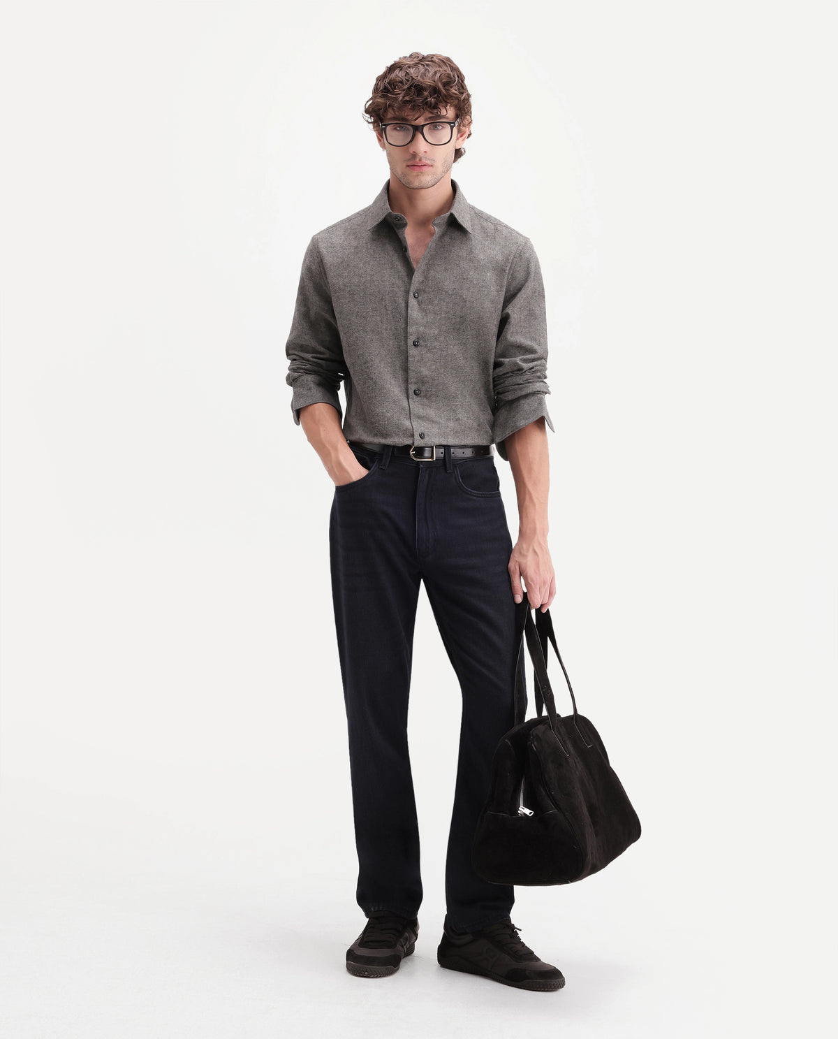 Rare Rabbit Men's Carlos D Brown chambray twill Spread Collar Regular Plain Shirt