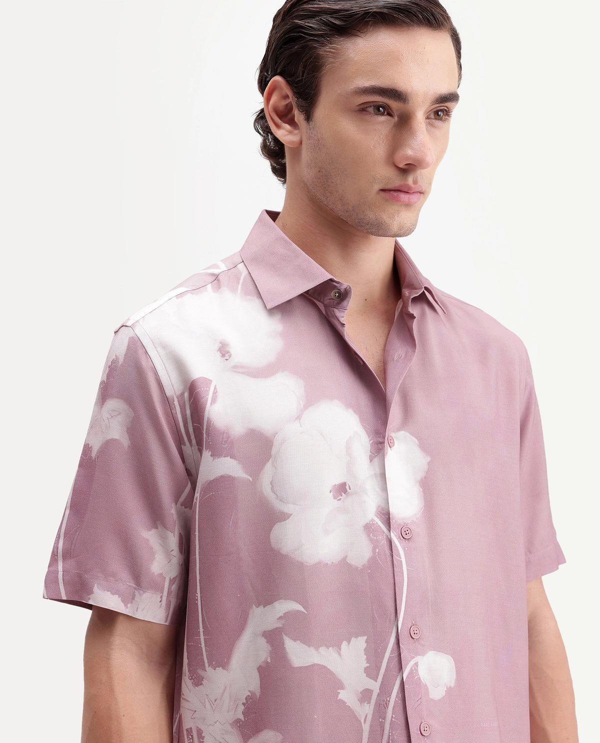 Rare Rabbit Men's Groti Dusky Pink Viscose Blend Floral Print Relaxed Fit Half Sleeve Collared Shirt