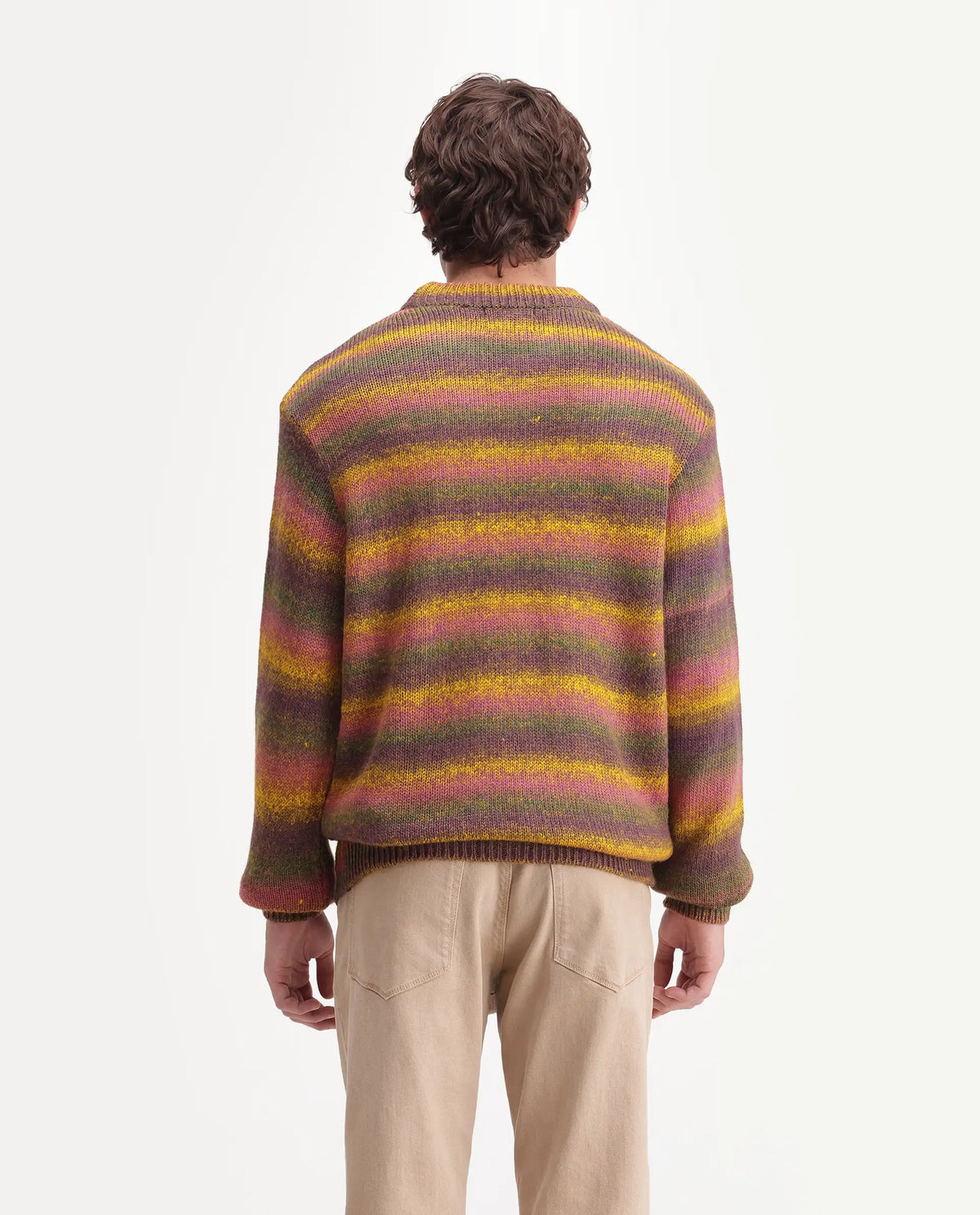 Rare Rabbit Men's Finn Multi Acrylic Crew Neck Regular Striped Sweater