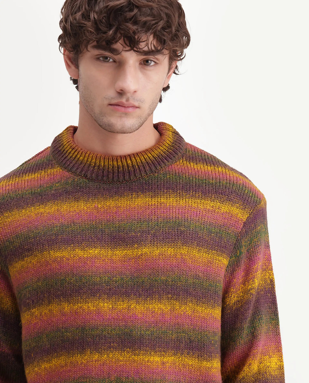 Rare Rabbit Men's Finn Multi Acrylic Crew Neck Regular Striped Sweater