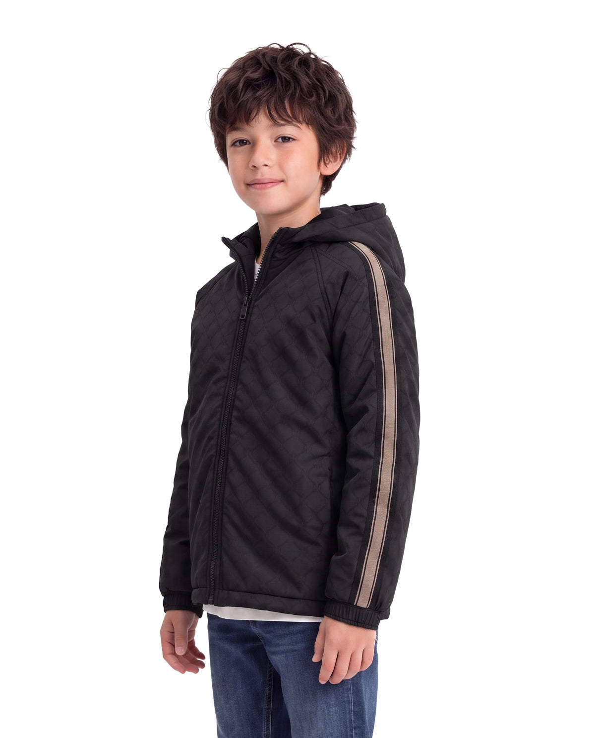 Rare Ones Kids Grami Black Polyester Fabric Zipper Closure Regular Fit Monogram Print Jacket