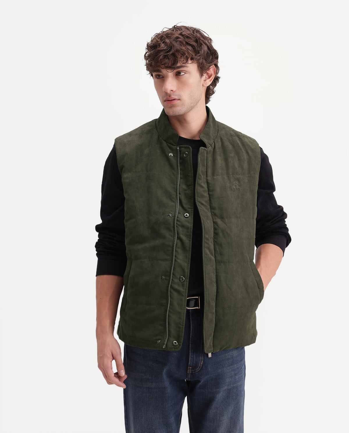 Rare Rabbit Men's Raldos-26 Olive Polyester High Neck Regular Plain Jacket