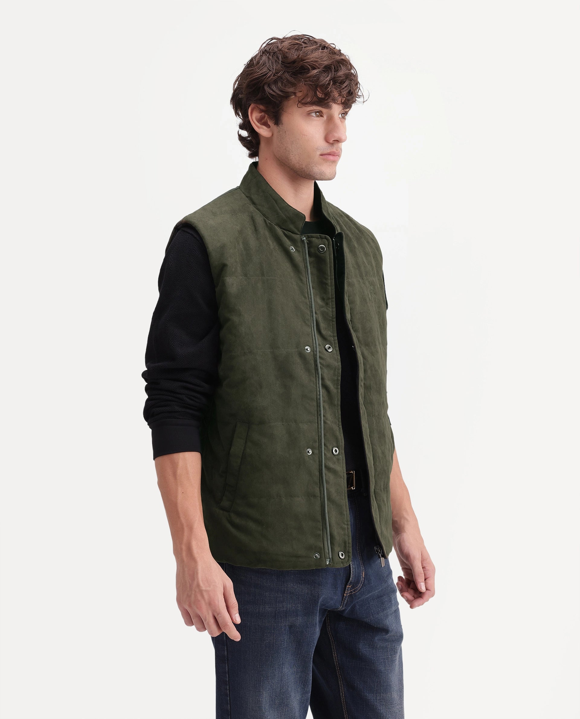 Rare Rabbit Men's Raldos-26 Olive Polyester High Neck Regular Plain Jacket